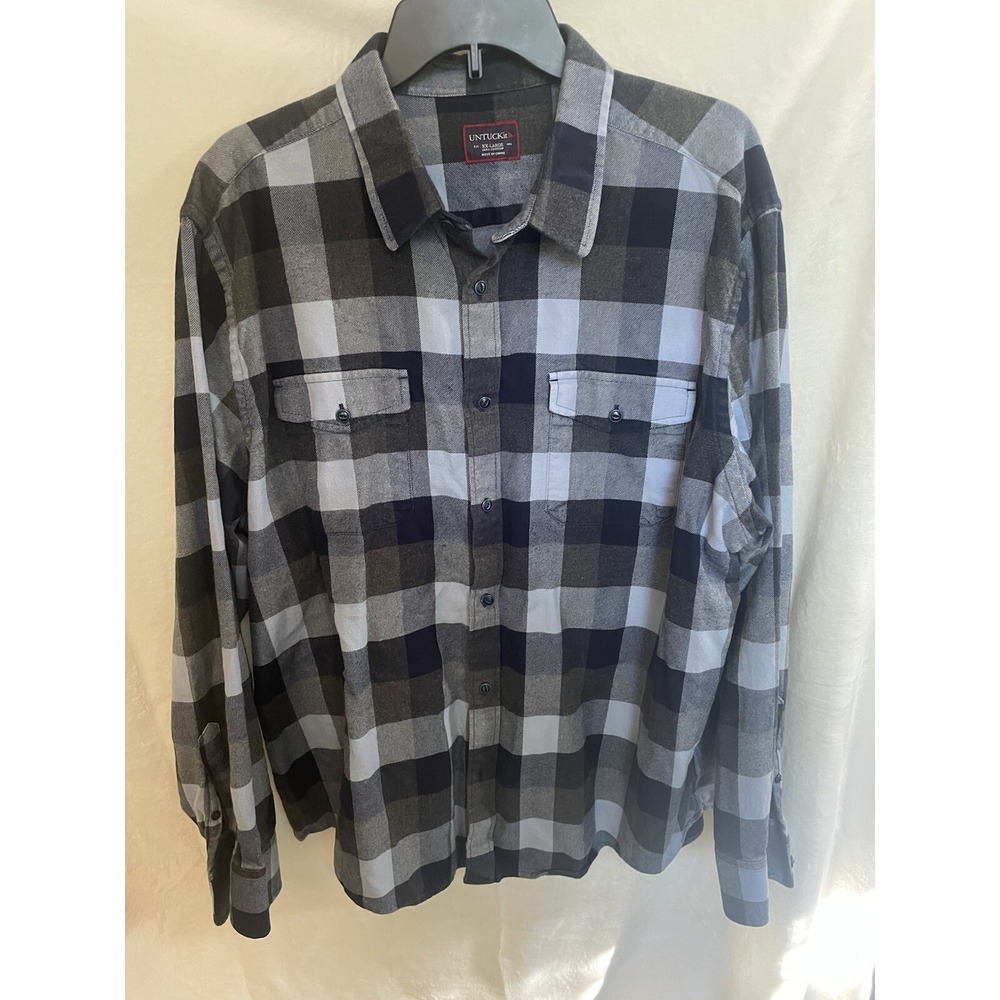 UNTUCKit Cotton Button Front Shirt XXL Blue Plaid - Picture 2 of 4